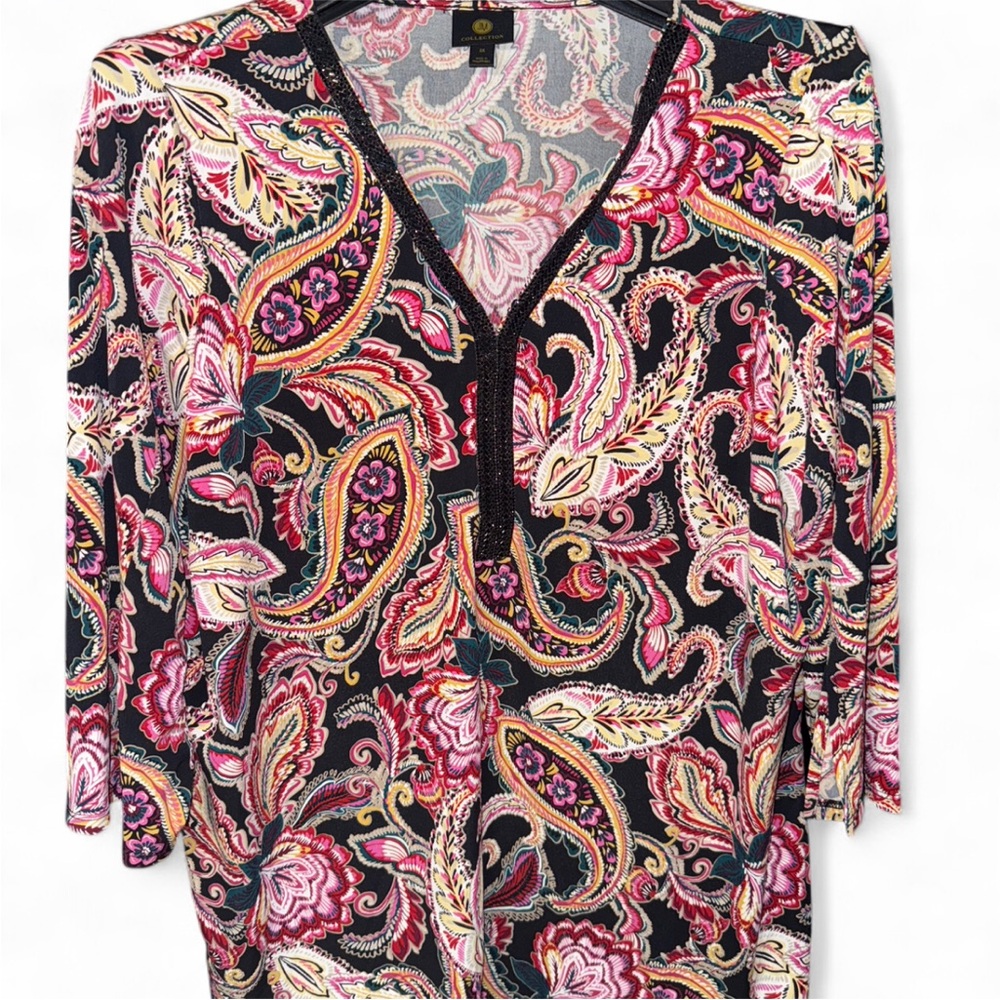 JM Collection Multicolor Paisley Blouse